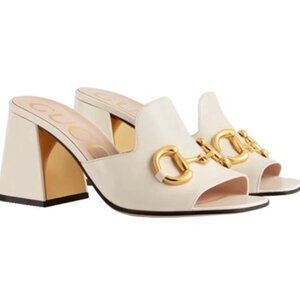 Gucci Sandal Horsebit Accent Leather Slide Mystic White Size EU 41.5